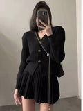 Black Friday Tineit Retro Knitted Long Sleeve Sweater High-Waisted Pleated Skirt Two Piece Set For Women Niche Solid Matching Sets Autumn New