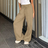 Tineit Cotton Linen Drawstring Straight-leg Pants Coquette Y2K Aesthetics  Wide Leg Trousers Fashion Solid Harajuku Women