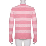 Tineit Sweet Cute Pink Striped Long Sleeve Slim Fit Sweaters Preppy Button Up Knitted Cardigans Women Autumn Spring Knitwear Coat Tops