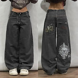 Tineit Fashionable Oversized Skull Print High Waisted Wide Leg Jeans Women's Harajuku Personalized Street Casual Loose Pants Sweatpants