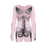 Tineit Women's Gothic Directional Design New Fall Elegant Skeleton Bones Printed Bodysuit