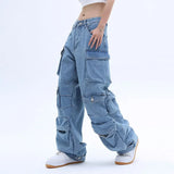 Tineit Y2K New Multi-Pocket Heavy Industry High-Quality Best-Selling Jeans Women Street Hip-Hop Straight High Waist Wide-Leg Pants 2023