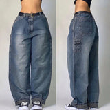 Tineit Y2K New Fashion Harajuku Washed Big Pocket Baggy Women Jeans Street Retro Gothic Punk Style Casual High Waist Wide Trousers