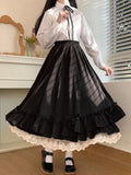 Tineit Japanese White Skirts Women French Vintage Double Layer Lace Skirt Female Kawaii Sweet Hepburn Style Ruffled Lolita Long Skirts