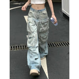 Tineit Women Blue Jeans Hip Hop Streetwear High Waist American Wide Leg Pants Fashion Y2K Style Female Winter Straight Trousers