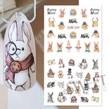 Tineit Cute Rabbit New Year Nail Stickers 3D Cartoon Wisdom Bunny Transfer Sliders Spring Flowers Watercolor Anime Manicure Decals LYBN