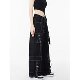 Tineit Black Cargo Pants High Waisted Women's Pants Vintage Straight Oversized Y2K Style Fashion 2023 Winter Wide Leg Trouser