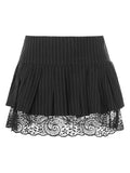 Tineit Ladies Korean Style Summer Lace Striped Mini Skirts Y2k Egirl Goth Punk Style Pleated Low Waist Short Mini Skirts for Women