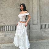 Tineit Y2K Off The Shoulder Ruched Crop Top Long Skirt Women'S Sets Summer Casual Elegant Ladies 2024 Korean Popular Clothes