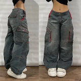 Tineit Retro southpole jeans skull watermark loose jeans men women y2k harajuku gothic hip hop skateboard pants street wear mom jeans