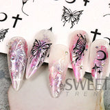 Tineit Black Silver Fairy Lace Butterflies Nail Art Stickers 3D Mirror Hollow Big Flying Papilio Decal Holographic Spring Manicure LYJO