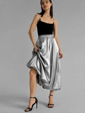 TARUXY Glossy High Waist Skirt For Women Balloon Skirt Autumn Fashion New Solid Long Skirt Female Loose Elastic Waist Streetwear