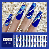 Tineit-24PCS/SET Long Coffin Ballerina French Line Art Glitter Fake Nails Fashion Tender Manicure Reusable Nail Art Nail Accessories