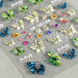 Tineit 5D Embossed Blue Butterfly Stickers For Manicure High Quality Water Drop Design Flower Spring Element Manicure Decoration Decal