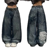 Tineit 2024 American New Fashion Baggy Jeans Y2K Harajuku Oversized Print Casual Retro High-waisted Jeans Men And Women Wide Trousers