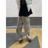 Tineit Brown Women's Jeans High Waist Leopard Print Straight Fashion Pants Streetwear Harajuku Y2K Vintage Female Wide Leg Denim Trouse