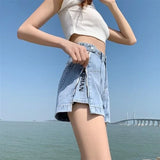 Tineit 2024 American New Summer Loose Denim Shorts Y2K High Street Fashion Trend Slim Ultra-high Waist Wide Leg A Jeans Zipper Shorts