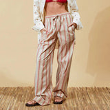 Tineit Women's Y2K Vintage Wide Leg Long Pants Vertical Stripe Print Drawstring Elastic High Waist Loose Trousers Streetwear