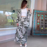 Tineit Tracksuit Pant Sets Long Sleeve Blouses Single Breasted Wide Leg Pants Women Matching Sets Pockets Casual Print Loose 2024