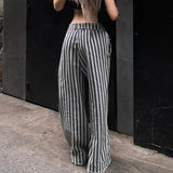 Tineit Striped Low Waist Wide Leg Pants Women Old Money Style Streetwear Fashion Baggy Trousers Office Elegant Suit Pants 2024