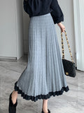 Tineit Knitted Long Skirt Women Autumn Winter Casual Warm Pleated Skirts Female Korean Fashion Elegant High Waist A Line Ruffles Skirt