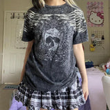 Tineit 2000s Retro Dark Academia T Shirt Y2K Skulls Wings Graphic Print Tops Summer Short Sleeve Harajuku Tees Mall Goth Clothes