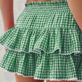 Tineit Women Aesthetic Plaid Gingham Ruffle Mini Skirt High Waist Pleated Tiered A Line Short Skirts y2k Boho Layered Beach Skirts