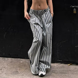 Tineit Striped Low Waist Wide Leg Pants Women Old Money Style Streetwear Fashion Baggy Trousers Office Elegant Suit Pants 2024