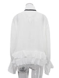 Tineit Sexy See-Through White Shirt Female Lace Up Ruffled Collar Long Sleeve Blouse 2024 Autumn Fashion Elegant Women's Shirt