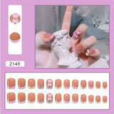 Tineit-Fall nails Christmas nails 24pcs Press on False Nails Set Cartoon Animal Decal Fake Nails Art  Full Cover Artificial Short Nail Tips With Wearing Tools