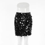 Tineit Fashion High Waisted Sequins Skirt For Women Sexy Hip Wrap Mini Skirts Solid Color Splice Glitter Skirt Female Streetwear