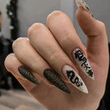 Tineit-Horror Manga Gothic Style Fake Nails Black White Anime Nail Art Press on Nails Nail Accessories Popular False Nails Nail Tips