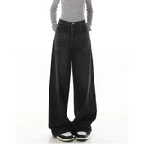 Tineit Streetwear Black Vintage High Waist Loose Straight Jeans Pants Korean Fashion Women's Wide Leg Baggy Y2K Denim Trouser Female