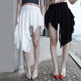 Tineit Holiday Solid Color Lace Ruffled Skirt For Women Sexy Low Waist Irregular Mini Skirt Splice Hot Girl Clubs Party Skirt