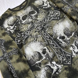 Tineit E Girl Gothic Mall Goth Pullovers Tops Women Men 2000s Cyber Grunge Cross Skull Print T-shirt Y2K Autumn Long Sleeve Loose Tees