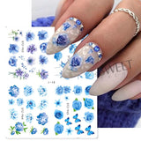 Tineit 4 In 1 Watercolor Flowers Leaf Charms Nail Stickers Simple Floral Abstract Design Sliders Foils Spring Manicure Watermark Tattoo