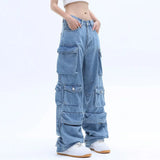 Tineit Y2K New Multi-Pocket Heavy Industry High-Quality Best-Selling Jeans Women Street Hip-Hop Straight High Waist Wide-Leg Pants 2023