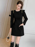 Colorful Diamonds Vestidos O-neck Long Sleeve Dress Party Vestido Pockets Dresses Spring 2025 New Fashion Trendy Ropa Mujer