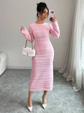 Black Friday Tineit Striped Hollow Two-Wear Knitted Long Dress For Women Fashion Party Club Sweater Dress Vestido FemaleSlim Solid Outfits