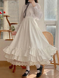 Tineit Japanese White Skirts Women French Vintage Double Layer Lace Skirt Female Kawaii Sweet Hepburn Style Ruffled Lolita Long Skirts