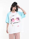 Tineit Kawaii Cat Print T-shirts for Women Funny Kitty Graphic Pink Tee Shirt Summer Japanese Style Oversize Streetwear Clothes