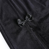 Tineit Women's Gothic style dark bow suede double slit long skirt