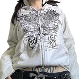 Tineit 2024 Fall Fashion Gothic Harajuku Mall Goth Hoodies 2000s Y2K Cyber Grunge Emo Zip Up Sweatshirts Vintage Graphics Print Coat Streetwear