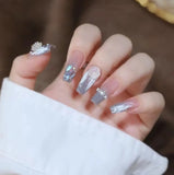 Tineit-Fall nails nails Christmas nails 24pcs Rhinestone Design Fake Nails Shiny Bridal Women Lady party nail DIy Decorations Press On nail Tips False Nail Patch