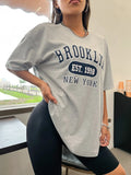 Tineit-Brooklyn EST.1998 NEW YORK City Printed T-Shirt Female Cotton Breathable Short Sleeve Summer High Quality Brand Streetwear Women