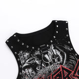 Tineit Women's Summer Gothic Tops Blood Together Give Diablo Style Studded Print Vest