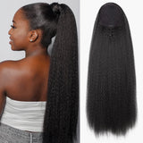 Tineit-24 Inches Kinky Straight Ponytail Extension Synthetic Drawstring Ponytail For Black Women Yaki Pony Tails Hair Extensions