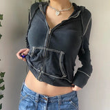 Tineit 2000s Retro Grunge Zip Up Hoodies Preppy Style Fashion Cropped Sweatshirt Autumn Long Sleeve Slim Fit Coat Jacket Y2K Vintage