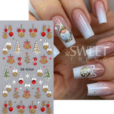 Tineit Christmas Nail Sticker 5D Gold Glitter Snowflake Elk Penguin Bells Design Adhesive Nail Slider Decals Winter Manicure Decoration