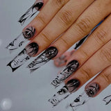 Tineit-Horror Manga Gothic Style Fake Nails Black White Anime Nail Art Press on Nails Nail Accessories Popular False Nails Nail Tips